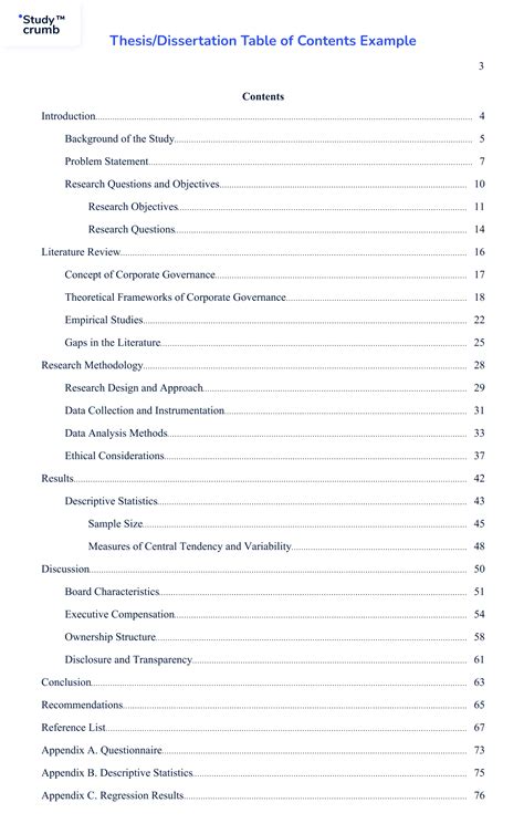 table  contents  dissertation research paper