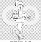 Roller Waitress Carhop Outlined Tray Skating Drinks Royalty Clipart Cartoon Vector Djart sketch template