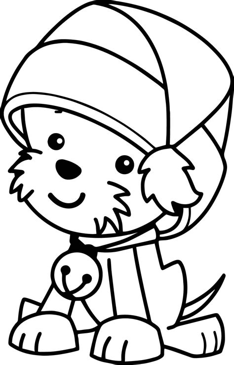christmas santa claus hat cute dog coloring page wecoloringpagecom