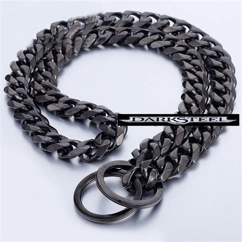 collar cadena para perro estilo acero negro 50cms x 11 mm