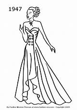 Fashion Coloring Pages Dress 1947 Prom Dresses 1940s Drawings 1942 Costume Silhouettes Formal Silhouette Evening History Line Era Gown Colouring sketch template