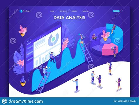 website template design isometric concept for landing page data