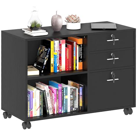 dwvo lateral file cabinet  drawer  lock shelf storage home office wood organizer black
