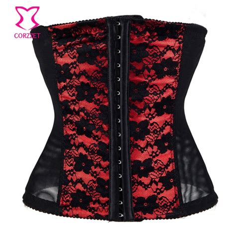 red black floral lace sexy gothic lingerie women waist trainer corsets
