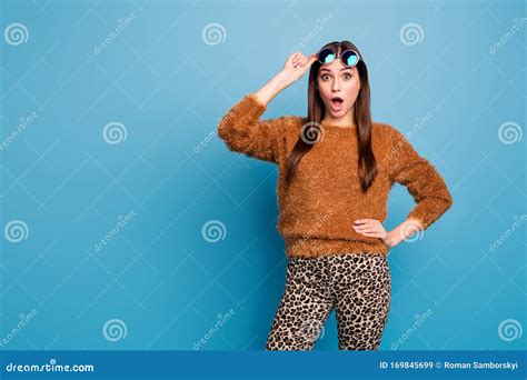 Portrait Of Astonished Crazy Girl Stare Stupor Look Incredible Black