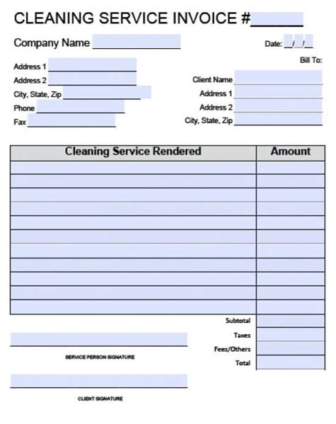 house cleaning receipt template printable templates