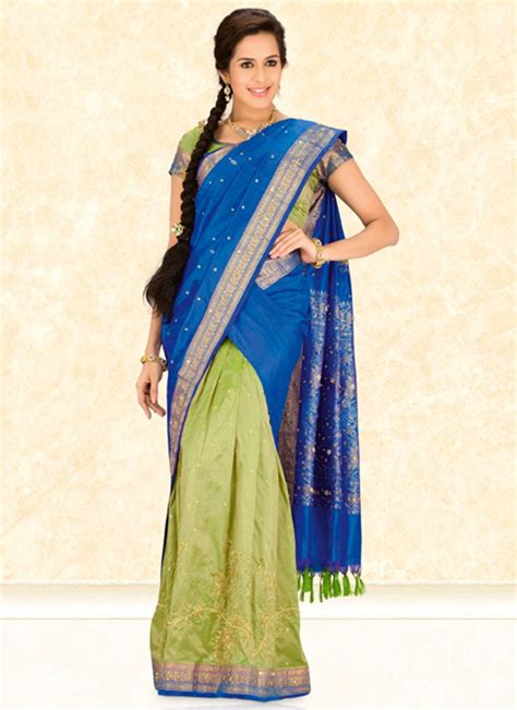 classy green half saree half saree saree indian attire