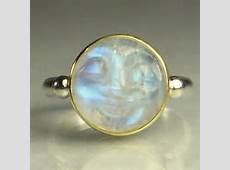 Rainbow Moonstone Ring Man in the Moon Gemstone 18k Gold and