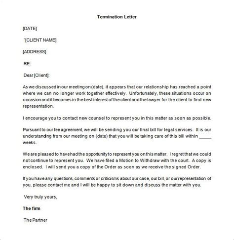 partnership termination letter templates  sample