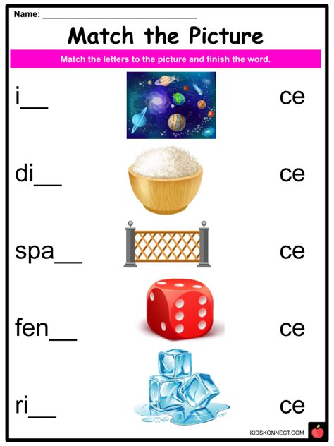 phonic ce sound worksheets activities kidskonnect