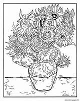 Gogh Van Coloring Vincent Tournesols Vase Pages Adult Dans Un Printable Print Color sketch template