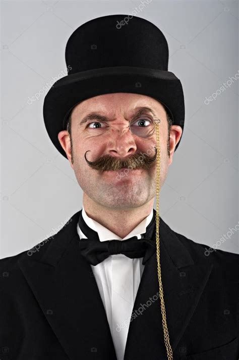 Charicature Portrait Of Man In Top Hat And Monocle — Stock