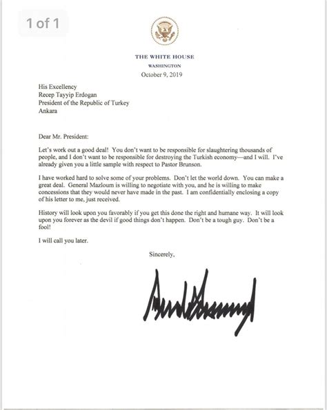 official letter  president trump  president erdogan
