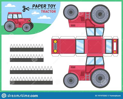 tractor paper cut toy kids handmade educational game printable