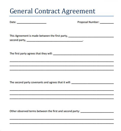 printable contract agreement template printable templates