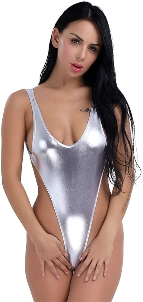 Chictry Womens Shiny Metallic Swimsuit Bodysuit Teddy