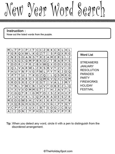 year black  white word search template