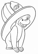 Curious George Coloring Pages Hat Firemans sketch template