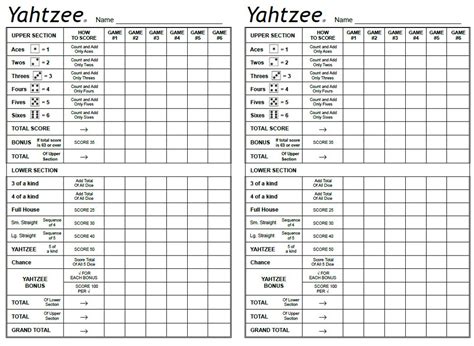 yahtzee sheets  learning printable