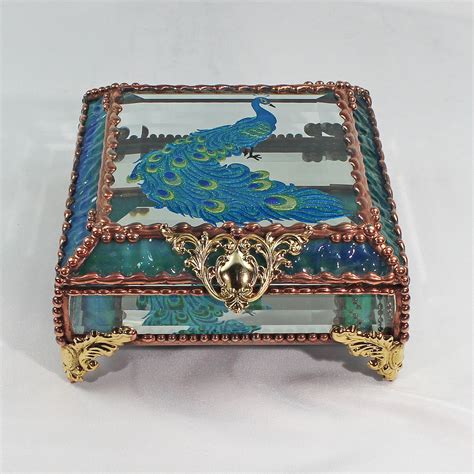 Peacock Hand Painted Stained Glass Box Jewelry Box T Box