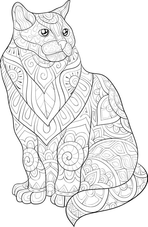 cute cat  ornamental design coloring page  adults vector cat