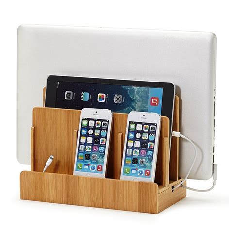 bamboo multi device charging station dock   smartphone laptop tablet