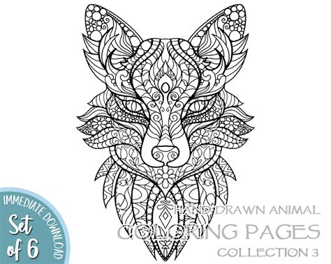 adult coloring book animals colouring pages printable etsy