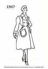 1947 1940 1949 Silhouettes 1940s Woman Coloring Fashion History Silhouette Drawings Line Coats Outline Costume Body Coat Look Colouring 1950 sketch template