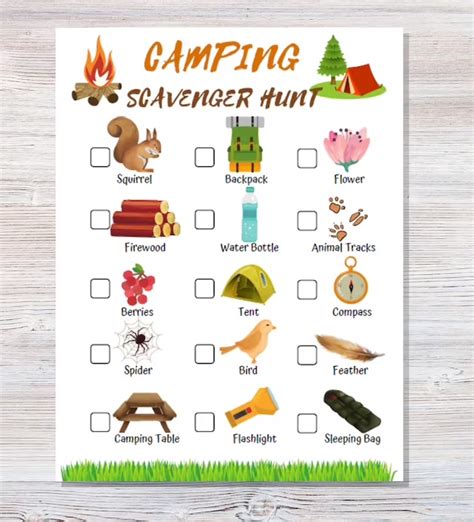 camping scavenger hunt kids  printable