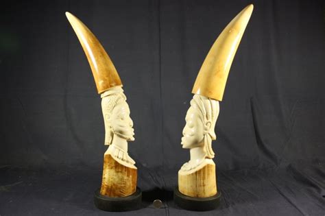 koppel antiek ivoren tanden bewerkt met bustes koloniaal erfgoed dr congo catawiki