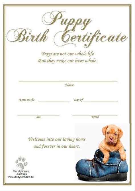 puppy birth certificate  printable printable world holiday