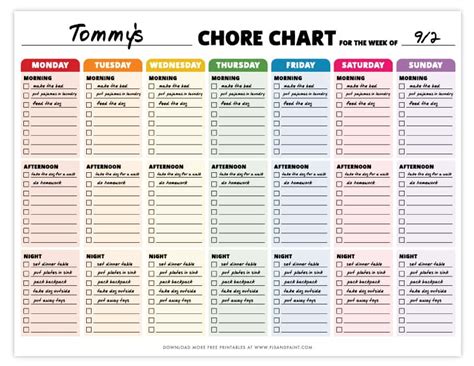 printable chore chart archives pjs  paint