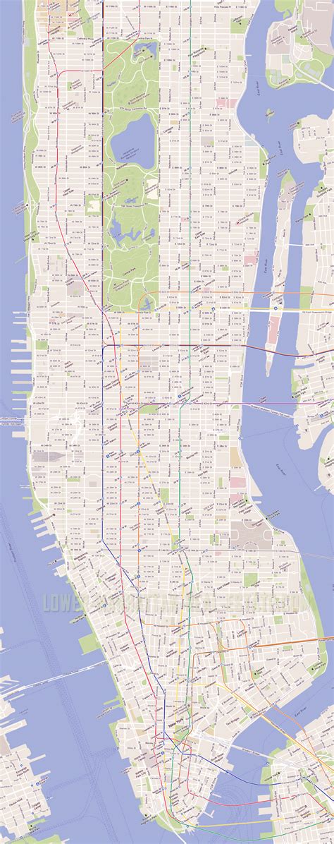detailed road streets map  manhattan nyc manhattan detailed streets road map nymapnet