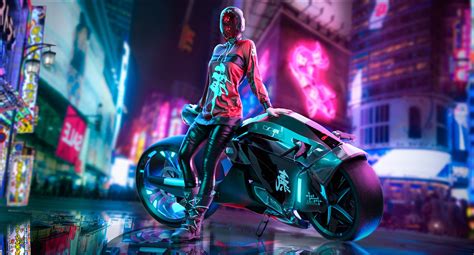 Cyberpunk Scifi Girl With Motorcycle Hd Artist 4k