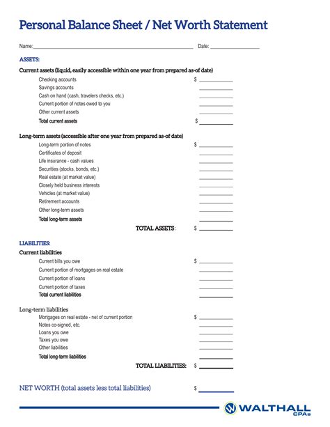 printable personal balance sheet templates  allbusinesstemplatescom