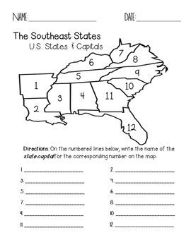 southeast region states  capitals quiz pack  faith  fourth