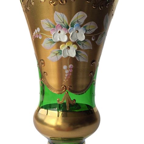 Moser Style Bohemian Vase In Emerald Green Covered In Gold Etsy