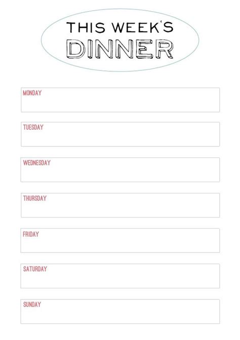 weekly menu template word