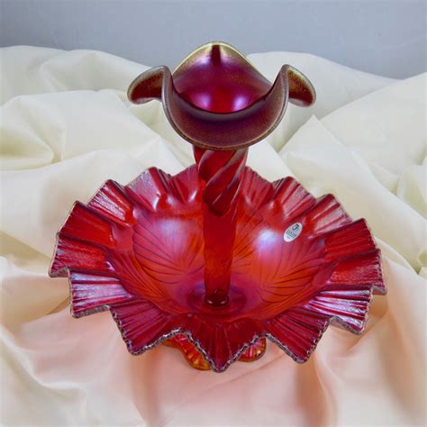 Fenton Red Carnival Glass Single Vase Epergne Limited
