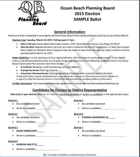 ocean beach planning board sample ballot for march 10 election