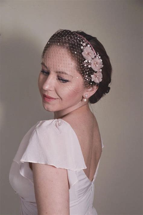 pink fascinator birdcage veil bridal headpiece cherry etsy in 2021
