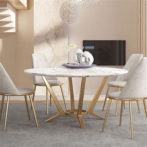 modern  white marble dining table golden stainless steel frame