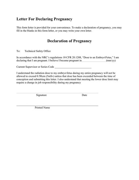sample letter  declaring pregnancy  laboratory worker  word