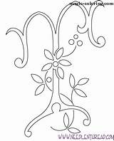 Flowered Coloring Monogram Letter Magic sketch template