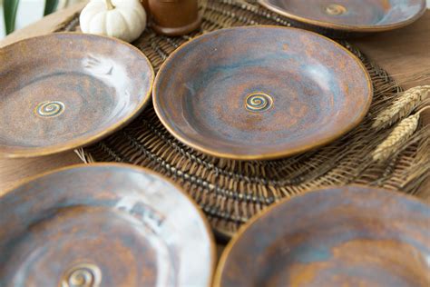 handmade ceramic plates studio pottery serving side platter signed  artist brownish