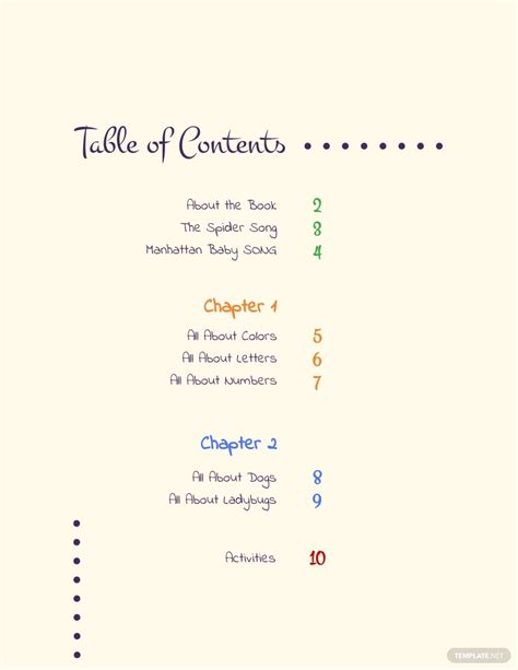 table  contents  kids passleditor