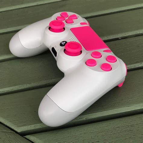 playstation  pro dualshock  ps custom white controller  pink buttons  arindustry