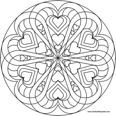 circular design  hearts   center   outline  coloring