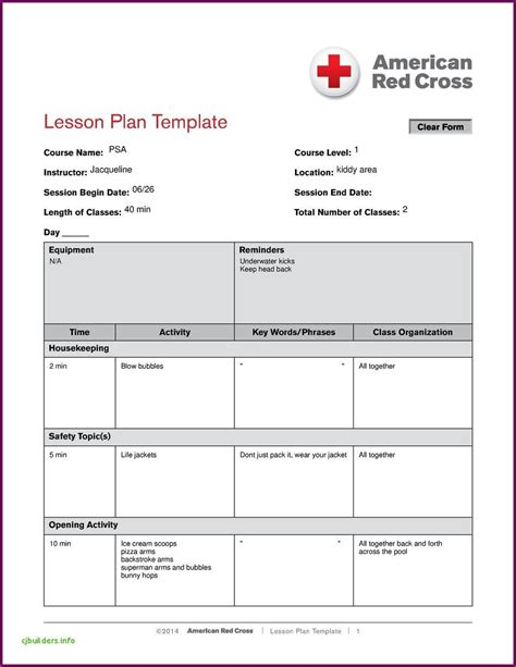 swim lesson plan template lovely american red cross swim lessons