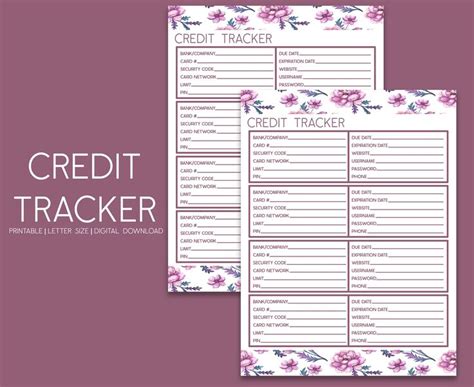printable credit account tracker credit card tracker  etsy